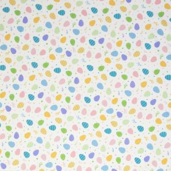 Bauwoll Druck Bunte Eier auf Weiß von Happy Easter by Swafing 
